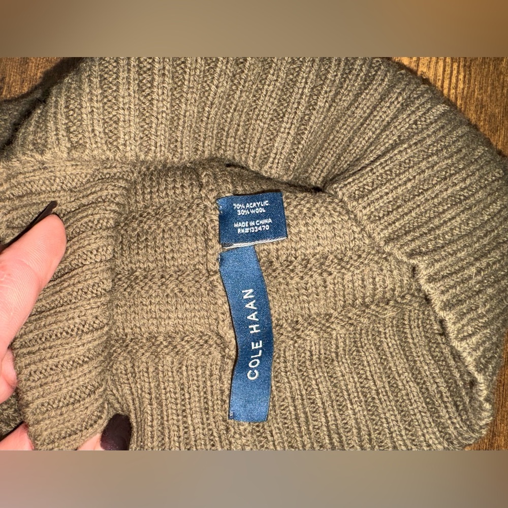 Cole Haan Olive Ribbed Knit Beanie - Picture 3 of 3